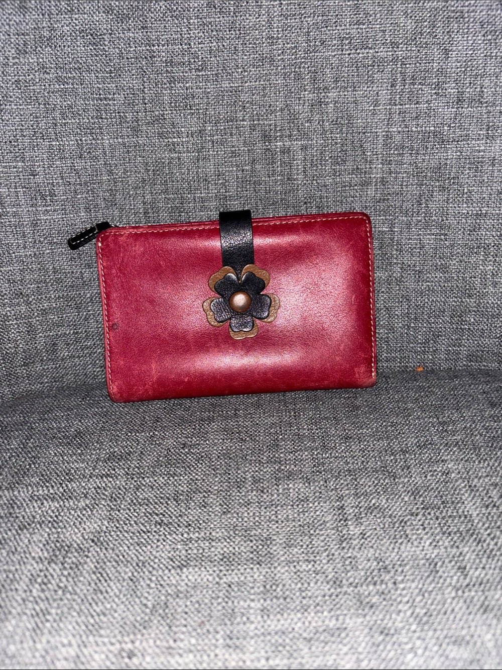 Red Leather Floral Accent Wallet
